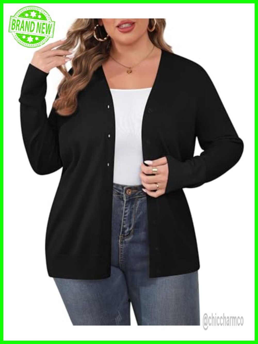 Plus Size Cardigan Long Sleeve Lightweight Viscose Nylon Button Sweater